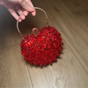 Red Heart-Shaped Sequin Evening Bag